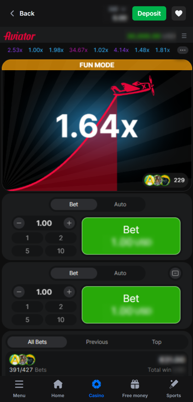 Launch the game and enjoy the 1win Aviator crash experience.