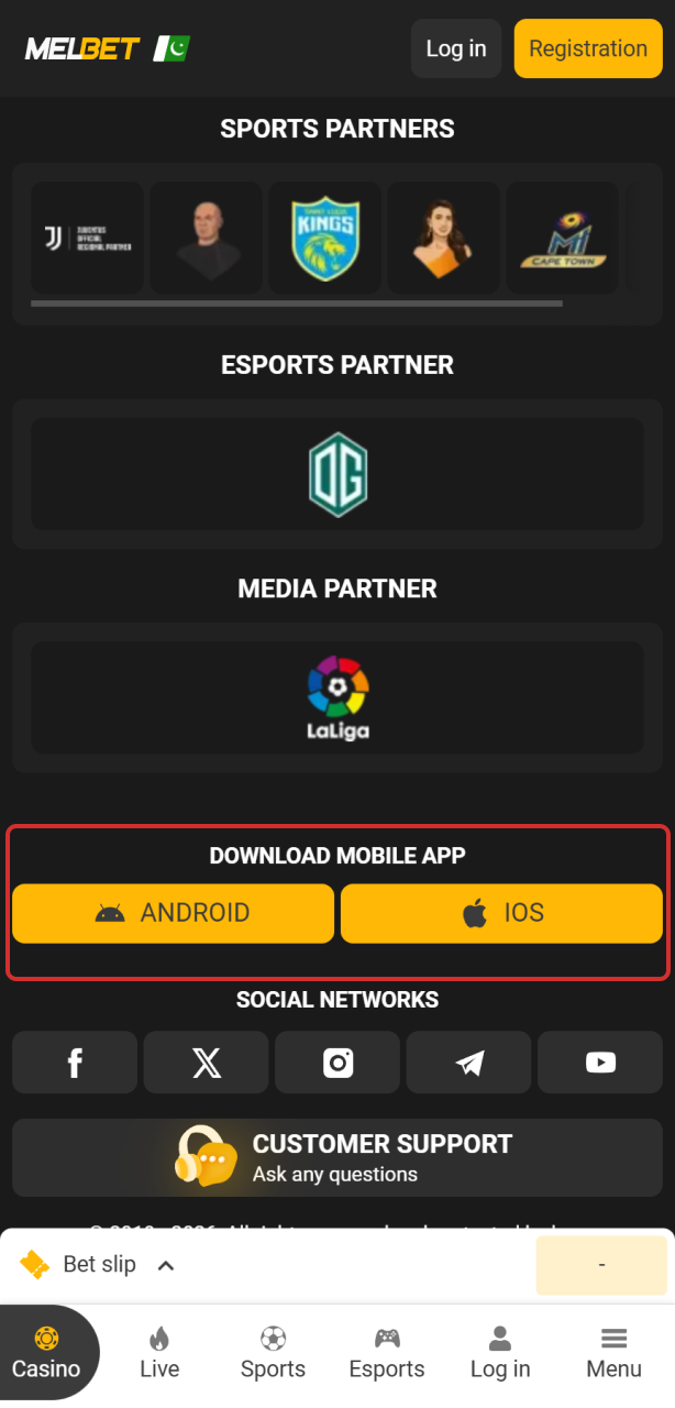 Scroll to the footer and tap the Mobile App button.